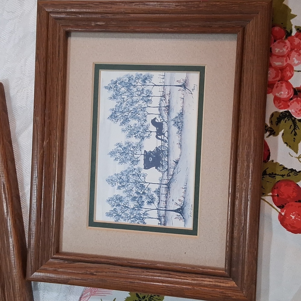 Vintage Pair M Frey Amish Country Art Lithographs Signed Numbered Carriage Buggy - Picture 4 of 16